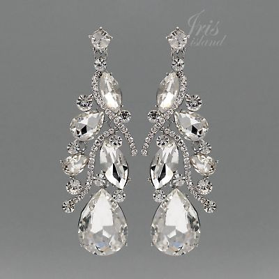#ad Long Dangle Earrings Women Clear Crystal Rhinestone Silver Tone Wedding Prom 124 $14.99