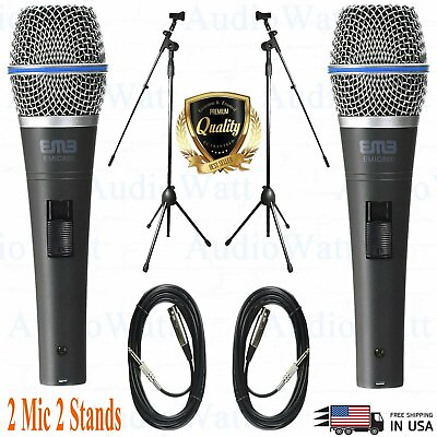 #ad 2x EMlC800 Light Aluminum Voice Unidirectional Dynamic Microphone 2x Mic Stand $79.99