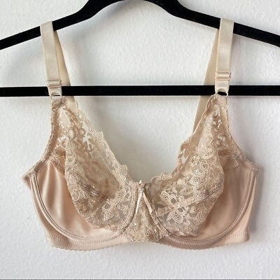 #ad WACOAL Underwire royal lace sheer cup nude bra Sz 32D $30.00