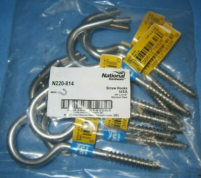 #ad a Lot of 10 N220 814 ¼quot; x 4¼quot; Screw Hooks Stainless Steel $19.95