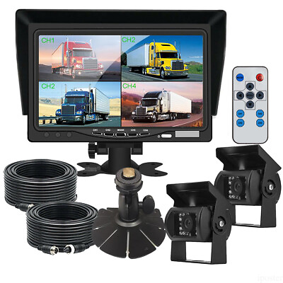 #ad 2x Backup Camera Night Vision System7quot; Rear View Quad Monitor for RV Truck Bus $108.86