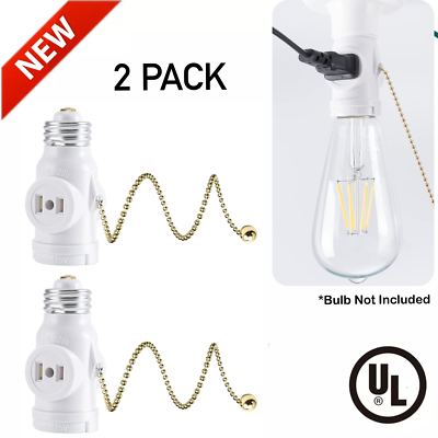 #ad 2 Outlets Light Socket To Plug Adapter With Pull Chain Switch Medium Base 2 Pack $11.99