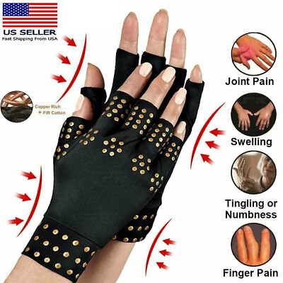#ad #ad 2 Copper Arthritis Compression Gloves Hand Support Rheumatoid Joint Pain Relief $7.69