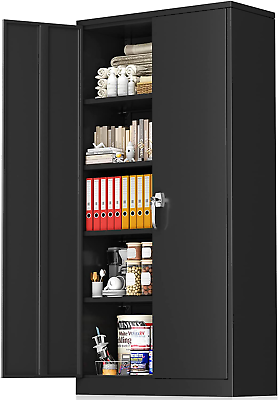#ad Greenvelly Storage Cabinet 72” Black Garage Steel Locking Cabinet with Doors an $142.49