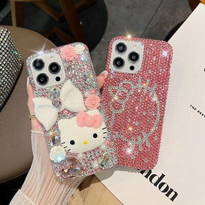 For iPhone 15 14 Pro Max 13 12 11 X XR 3D Bling Sparkle Hello Kitty Diamond Case $14.99