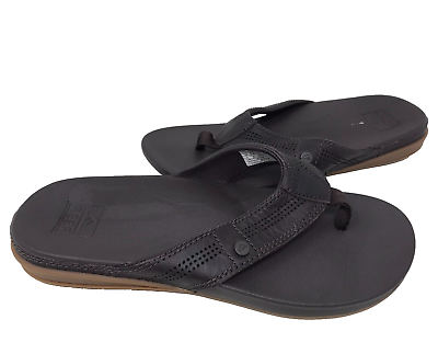#ad Reef Men#x27;s Cushion Lux Leather Black Brown Slip On Flip Flops Size:9 127F $63.00