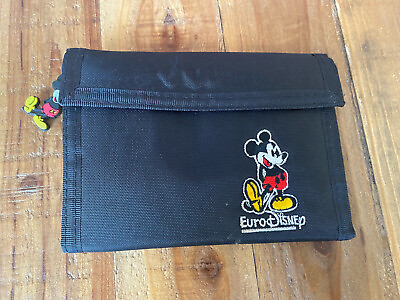 #ad Mickey Mouse Euro Disney Wallet Black Fold Out Coin Note Purse Vintage Y2K GBP 13.99
