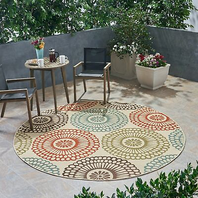 #ad #ad Indoor Outdoor Round Floral Area Rug Beige and Multicolored $56.01