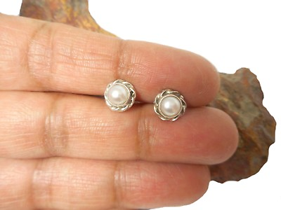 #ad PEARL Sterling Silver 925 Gemstone Earrings STUDS 5 mm $16.99