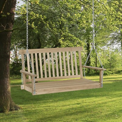 #ad Natural 2 Person Slat Back Fir Wood Hanging Porch Swing Outdoor Home Furniture $185.00