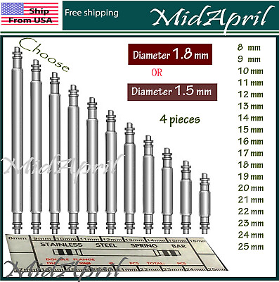 #ad 4 pcs Watch Spring Bar Pins Watchband Stainless Steel Diameter 1.5mm or 1.8mm $2.09