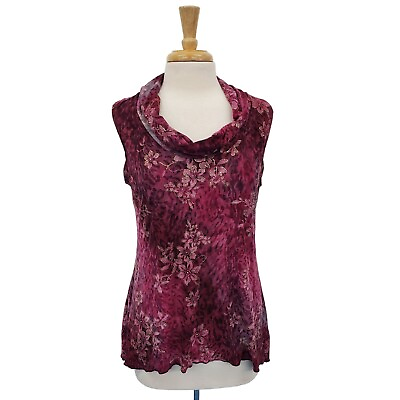 #ad Brittany Black Womens Sleeveless Floral Tunic Top Size M Pink Gold Cowl Neck $18.93