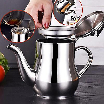 #ad Kitchen Stainless Steel Oil Strainer Pot Grease Container Jug Storage Gift $7.87