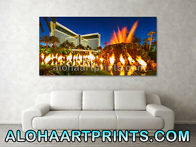 #ad The Mirage Casino and Volcano Eruption at Dusk Las Vegas Fine Art Print 18 by 36 $169.99