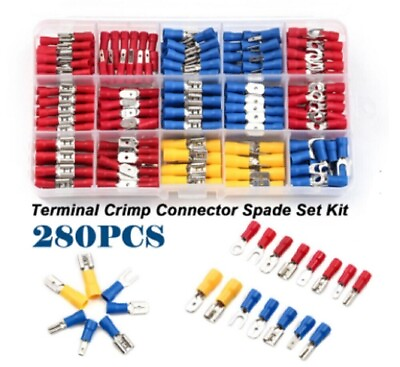 #ad 280PCS Assorted Crimp Spade Terminal Insulated Electrical Wire Connector Kit Set $8.99