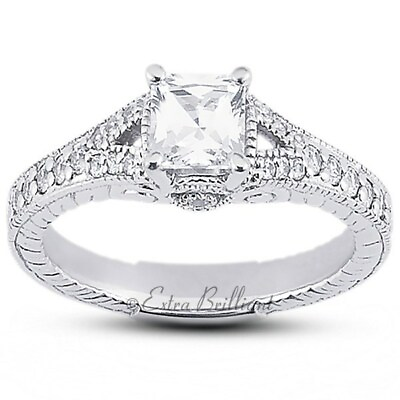 #ad 2ct Total J SI1 VG Radiant AGI Cert Diamonds Platinum Vintage Milgrain Ring 9.6g $5894.10