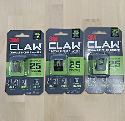 #ad New 3M Claw Drywall Picture Hanger 3 Pack Holds 25 Lbs With Spot Markers Sealed $9.26