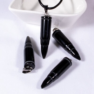 #ad Natural Quartz Black Obsidian Reiki Crystal Point Bullet Amulet Pendant Necklace $2.46