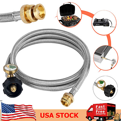 #ad Propane Hose Solid Brass Adapter w Gauge Gas Level Meter Outdoor Camping Stove $21.99