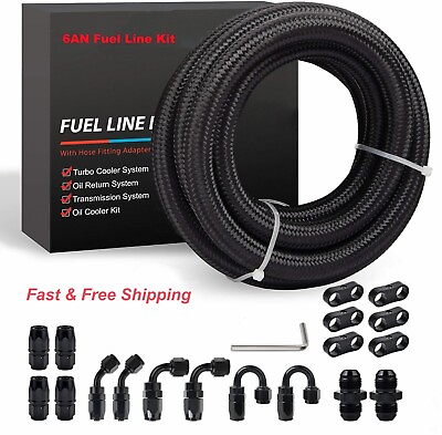 #ad AN6 6AN Nylon Steel Braided OIL FUEL Line Fitting transmission oil cooler line $76.50