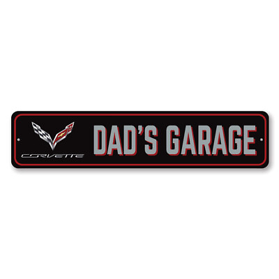 #ad Corvette Dad#x27;s Garage Sign Personalized Aluminum Chevrolet Man Cave Wall Decor $58.05