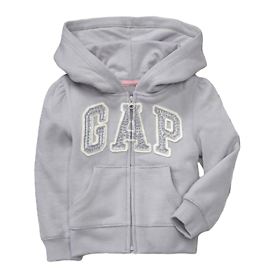 #ad New GAP Embellished Sequin Logo Gray Hoodie Size 2T 4T 5T $24.99