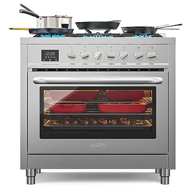 #ad 36 Inch Dual Fuel Range Cooktop Stove With Freestanding Legs Convection Cooki $2501.99
