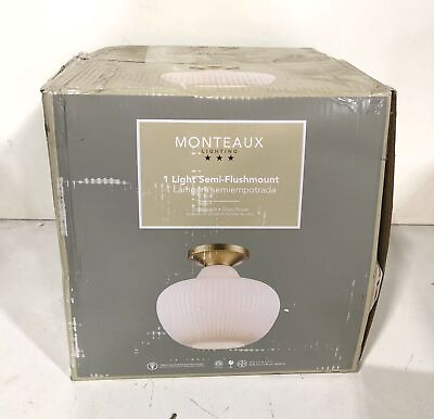 #ad Monteaux Lighting 11in. 1Light Gold Semi Flush Mount Ceiling Light Frosted Glass $36.99