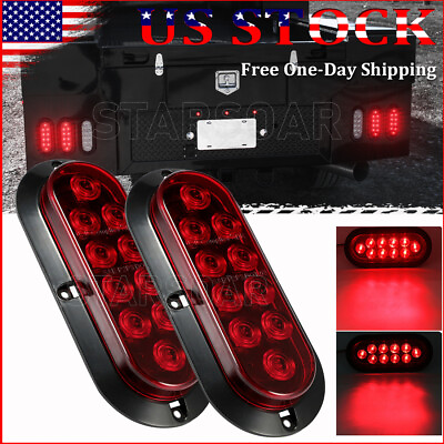 #ad 2x Sealed RED 6quot;Oval Trailer Truck LED Stop Turn Tail Brake Light Surface Mount $17.95