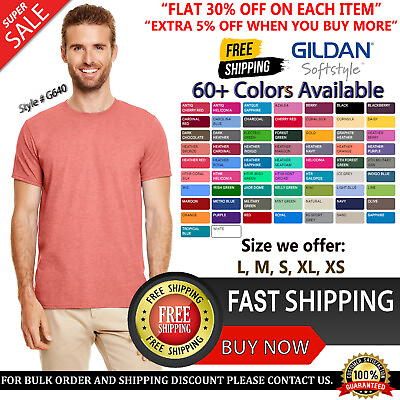 #ad Gildan Adult Softstyle T Shirt Ringspun Cotton Crew Neck Plain T Shirt G640 $8.13