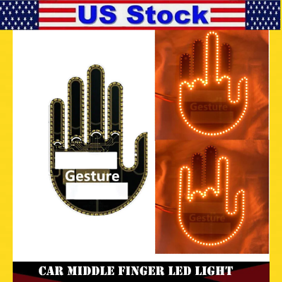 #ad Amber LED Middle Finger Light Hand Finger Gesture Light w Remote Car Signs Light $12.09