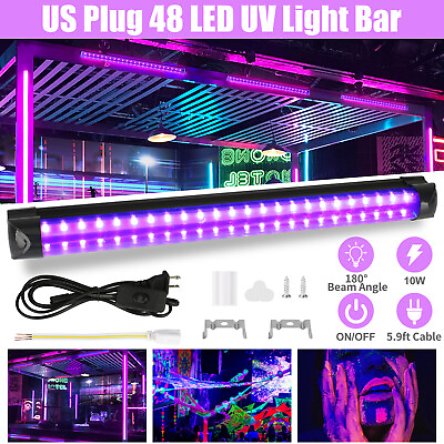 #ad 48 LED UV Black Light Bar Fixtures Ultraviolet Lamp Strip US Plug DJ Party Club $14.98
