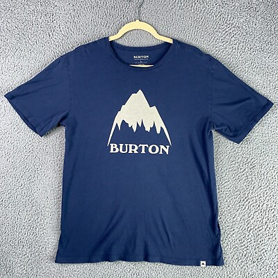 #ad Burton T Shirt Adult Large Blue Mountain High Organic Cotton Snowboarding Hiking $18.99
