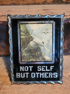 #ad Antique Scalloped Edge Glass Reverse Paint And Foil Sign Not Self But Others $400.00