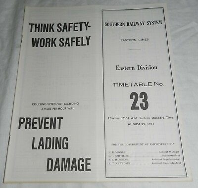 #ad Vintage 1971 Southern Railway System Eastern Div Employee Time Table #23 $5.11