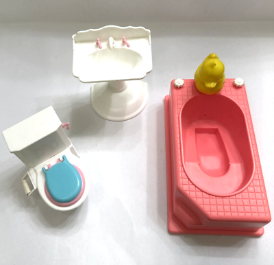 #ad Barbie Kelly Bathtime Set 90s Lot Mattel Fisher Price Bathroom Toilet Tub Sink $17.99