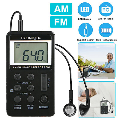 #ad Portable Digital AM FM Emergency Pocket Radio Mini LCD Screen with Earphone P1A2 $12.92