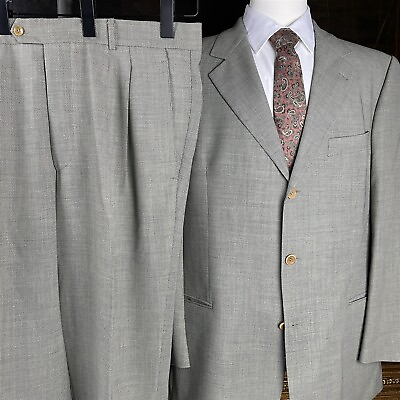 #ad VTG Hugo Boss 54 44 36x30 GERMANY MADE Einstein Alpha Gray Birdseye 3Btn Suit $75.58
