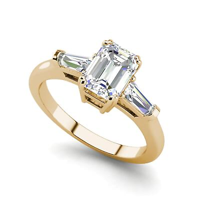 #ad Baguette Accents 1 Ct VS2 H Emerald Cut Diamond Engagement Ring Treated $1674.27