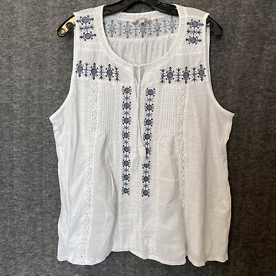 #ad #ad Lucky Brand Top Womens 2X White Crochet Embroidered Tassel Boho Blouse Cottage $21.99