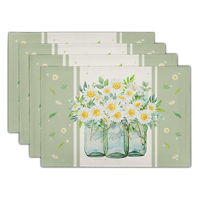 #ad Daisy Flower Vase Placemats Set of 4 Spring Seasonal Floral Non Slip Washable... $27.71