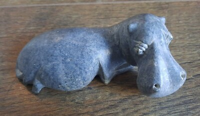 #ad Vintage Carved Stone Hippo Hippopotamus Figurine Statue 5quot; Gray 1 LB 2 OZ $35.00