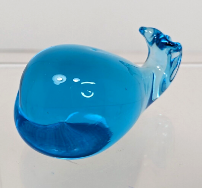 #ad Whale Blue Glass Art Small Miniature Paperweight Nautical Ocean Figurine $9.89