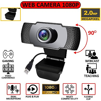 2MP Webcam Full HD 1080P for PC Desktop Laptop Auto Focus Web Camera with MIC $14.99
