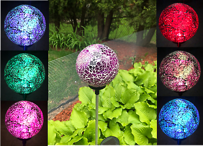 #ad Solar Mosaic Glass Ball Garden Stake Color Change LED Light Outdoor Yard Decor $10.00