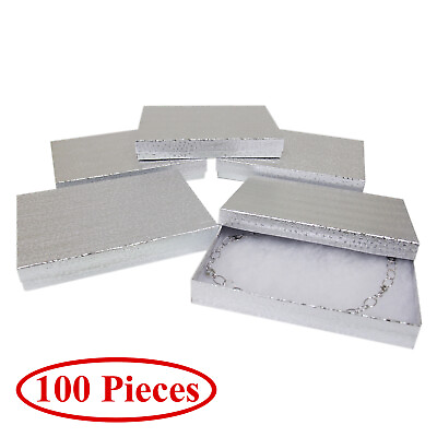 #ad Cotton Filled Gift Box Fancy Silver Foil Jewelry Boxes Cardboard Display 100 Pcs $190.29