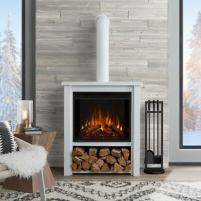 #ad Hollis Electric Stove Fireplace Real Flame Infrared Multi Color Heater White $957.00