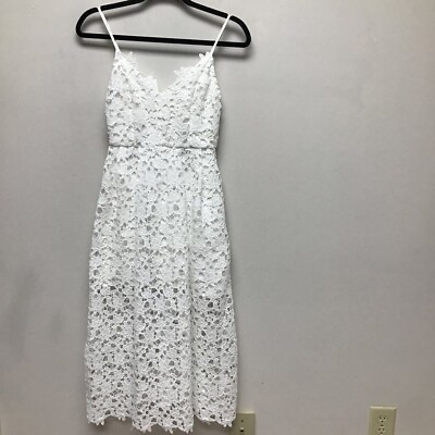 #ad Astr Womens A Line Dress Solid White Midi Spaghetti Strap Lace Overlay S New $25.49