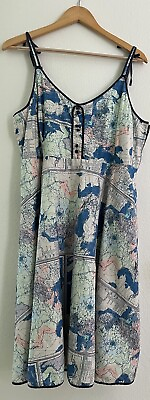 #ad ModCloth Womens A Line Dress Waving From The Waterfront World Map Blue Sz XL $27.00