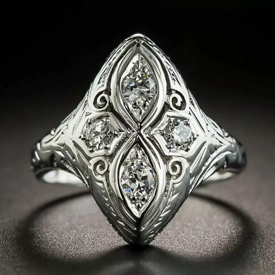 Vintage Celtic Art Deco Engagment Ring 14K White Gold 2.3 Ct Simulated Dioamond $218.96